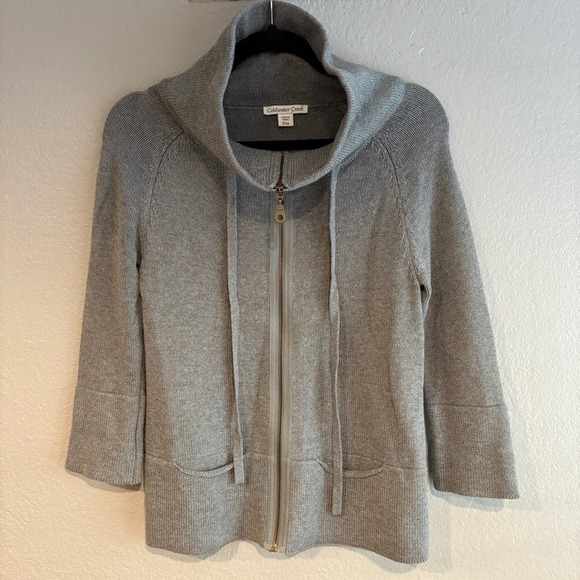 Coldwater Creek Sweaters - Coldwater Creek Gray Cowl Neck Sweater Size XS 100% Cotton Zipper